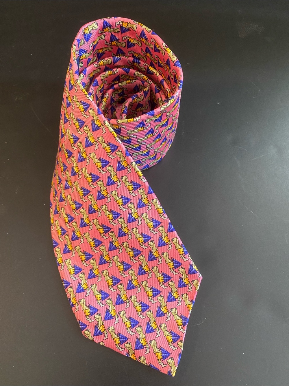 Huntington Silk Pink Frog w Umbrella Tie - Picture 3 of 4